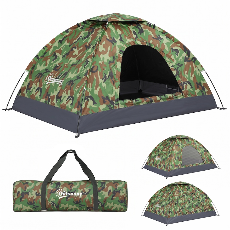 image 1 of Outsunny Camping Tent for 2 Person Dome Tent w/ Storage Pocket Multicoloured | Multi | Multicoloured