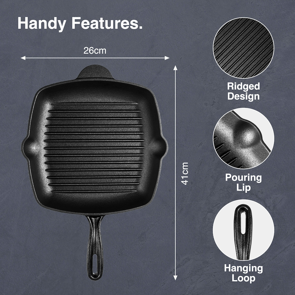 image 1 of VonShef Cast Iron Griddle Pan 10" Pre-Seasoned Non-Stick