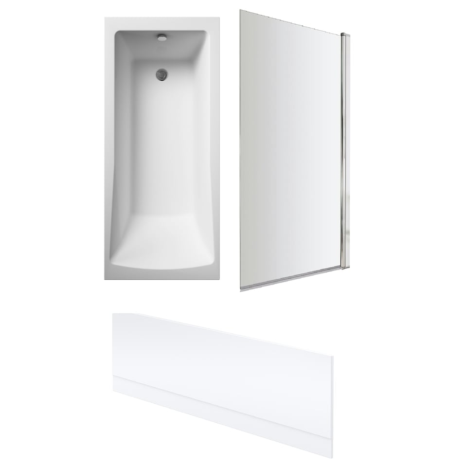 image 1 of Square Single Ended Bath, Square Bath Screen and Front Panel - 1700 x 700mm White