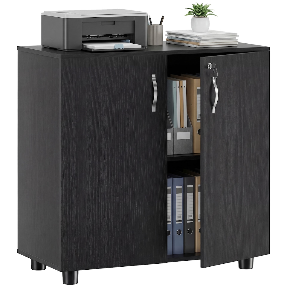 image 1 of Vinsetto 2-Tier Locking Filing Cabinet Office Storage Cabinet, Black