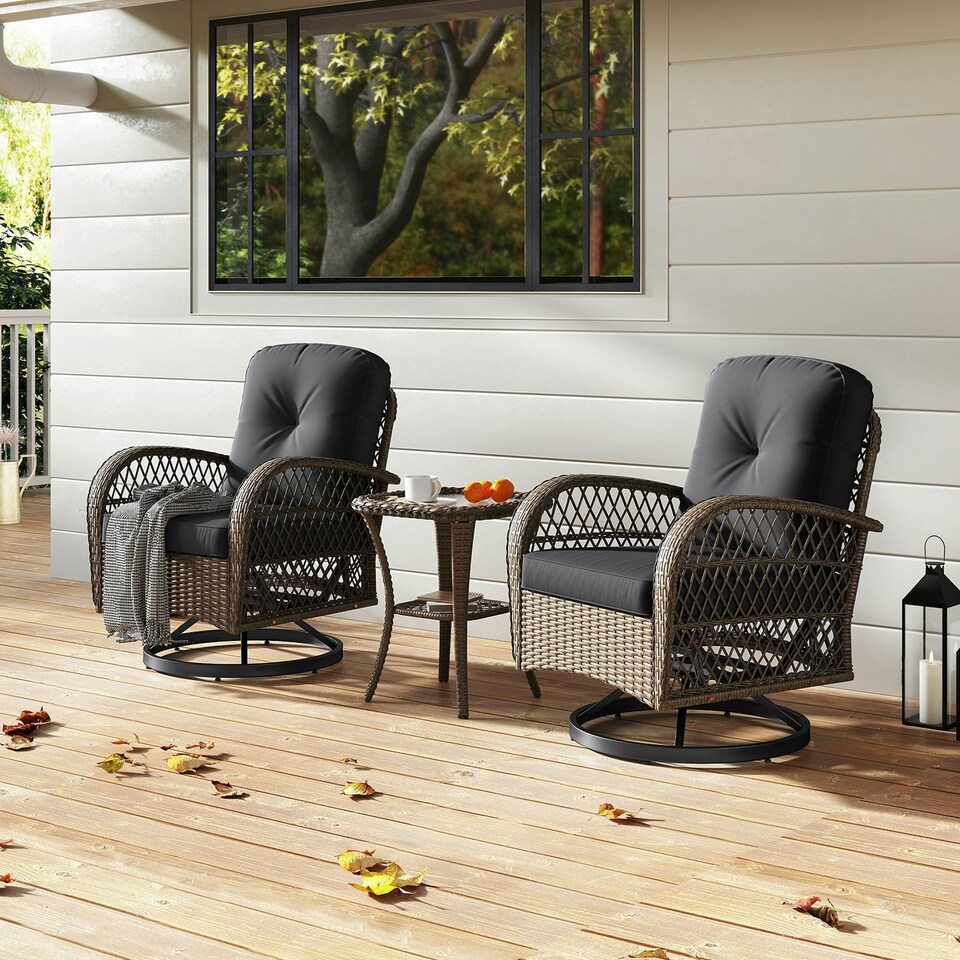 image 1 of COSTWAY 3 Pieces Patio Rattan Bistro Conversation Set Black