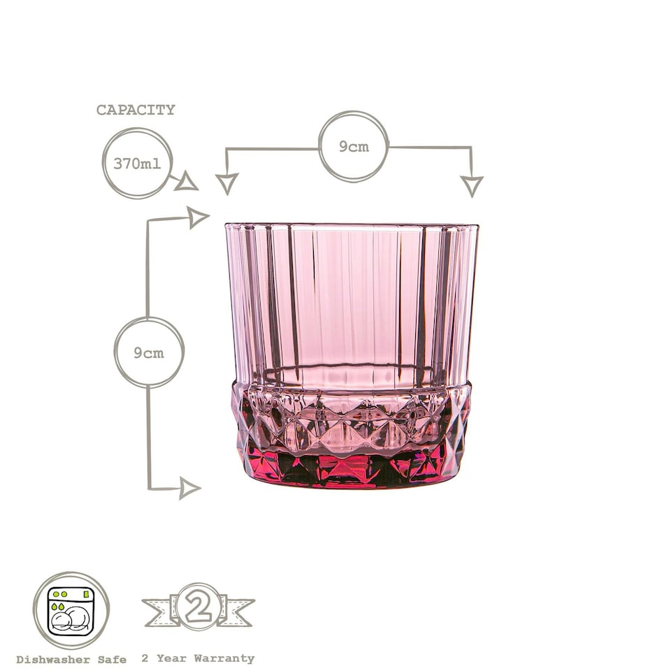 image 1 of Bormioli Rocco America '20s Water Glasses - 370ml - Lilac Rose - Pack of 6 Pink