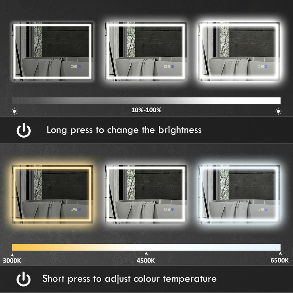 image 1 of HOMCOM 600 x 800 mm Bathroom Mirror with Bluetooth Lights Demister Pad Silver