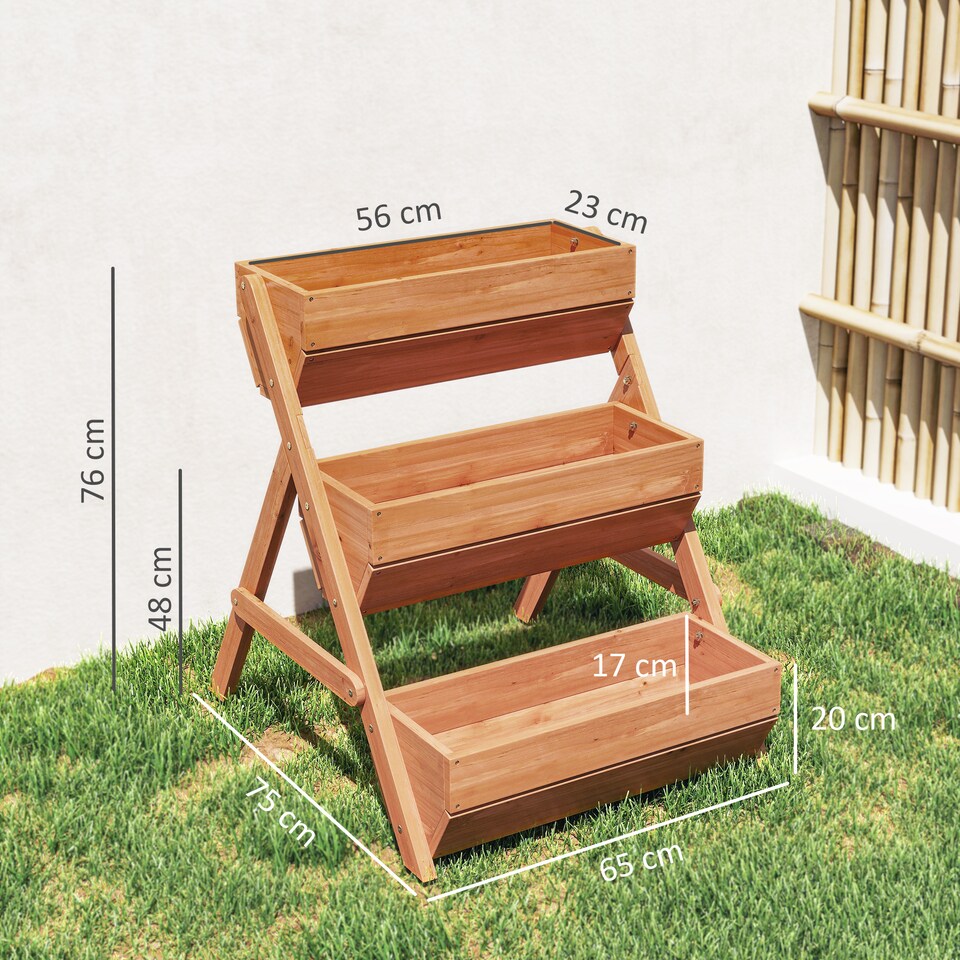 image 1 of Outsunny 3 Tier Raised Garden Bed Wooden Elevated Planter Box Kit, Brown