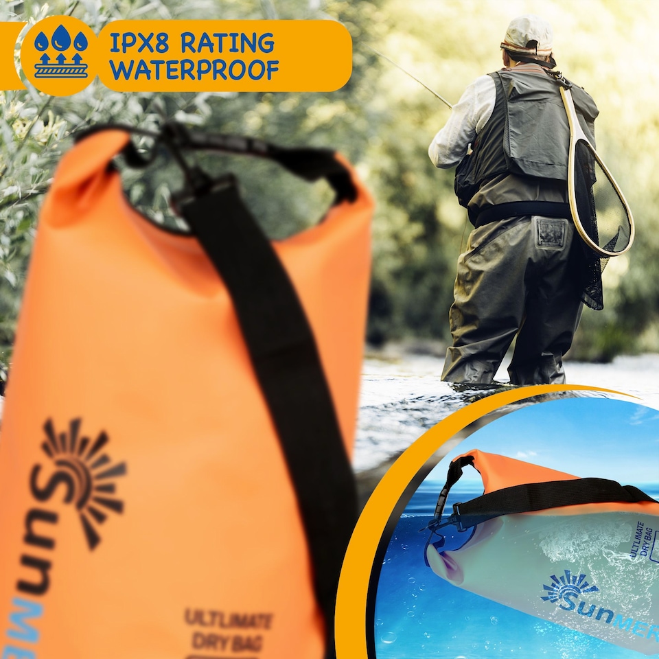 image 1 of SUNMER Waterproof Dry Bag with IPX8 Phone Case - Roll-Top, Adjustable Strap, 5L/10L/20L/30L