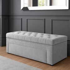 150cm Duke Ottoman Storage Box -Upholstered Blanket Box - Silver Plush Velvet Multifunctional Storage Box