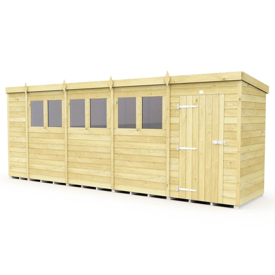 image 1 of 19 x 4 Feet Pent Shed - Single Door With Windows - Wood - L118 x W560 x H201 cm | Brown