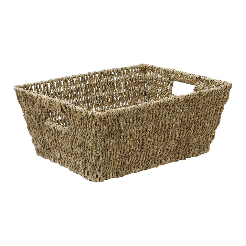 image 1 of JVL Large Hand Woven Seagrass Rectangular Storage Basket, Capacity:14L, Set of 6 Brown