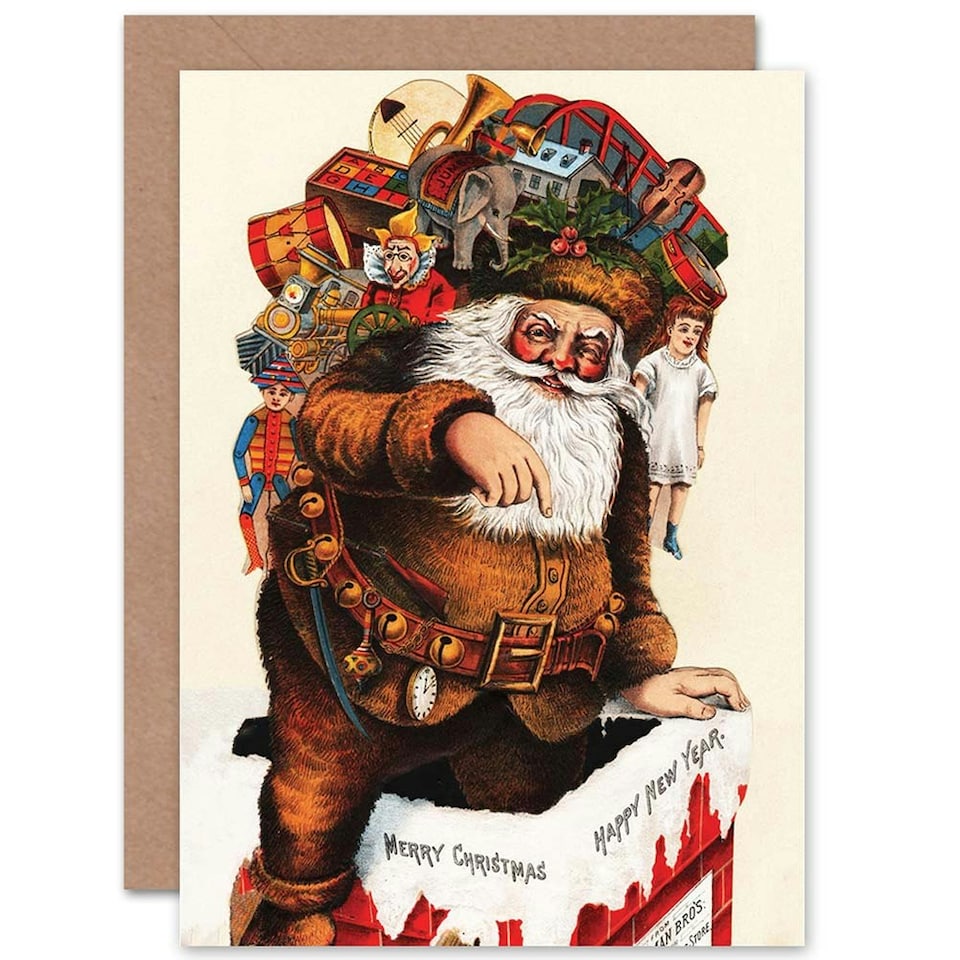 image 1 of Xmas Merry Old Santa Claus Present Christmas Card