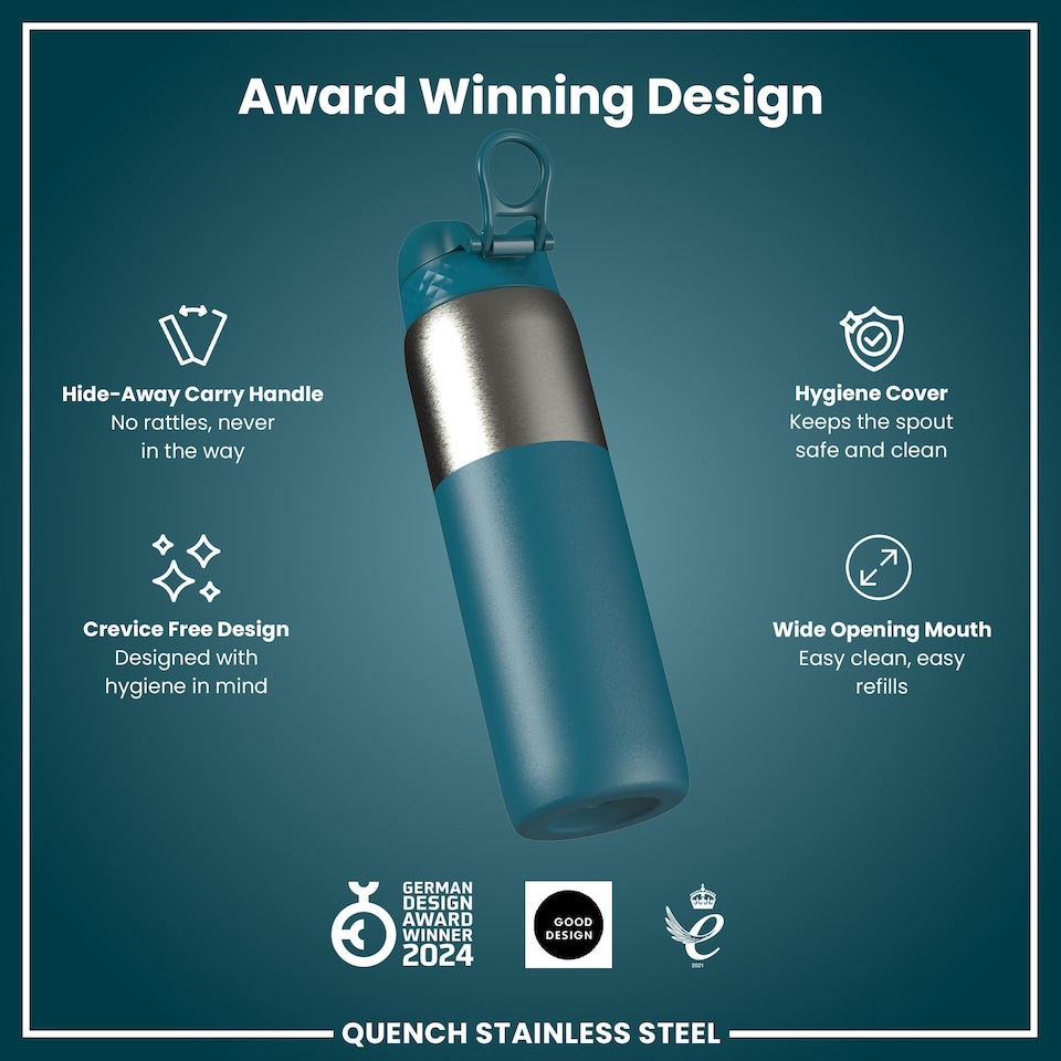 image 1 of Leak Proof 1 Litre Water Bottle, Stainless Steel, 1200ml (40oz)