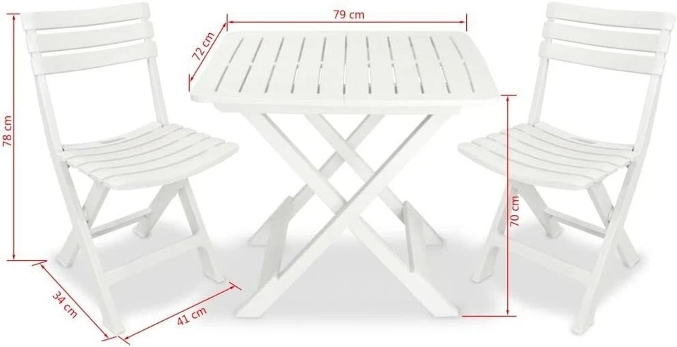 image 1 of Folding Table and 2 Chairs Set Outdoor BBQ Barbecue Picnic Garden Camping Hiking | White | White
