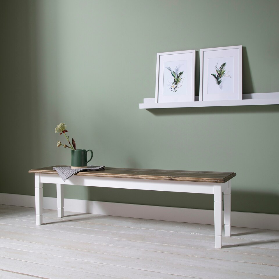 image 1 of Hallway Bench Kitchen Dining Entryway in White and Dark Pine Canterbury 157cm | White | L
