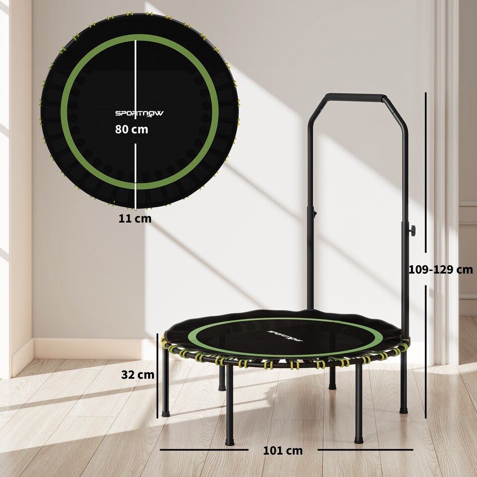image 1 of SPORTNOW 40'' Foldable Fitness Trampoline, Mini Trampoline Bungee Rebounder with 5-Level Adjustable Handle for Adults Indoor Outdoor Exercise, Green | Green