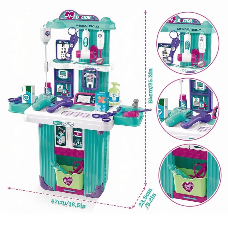 image 1 of Interactive Doctor Playset with Medical Trolley Cart Pretend Medical Tool Box Play Toy for Kids, Toddlers - Includes Doctor Tools & Accessories