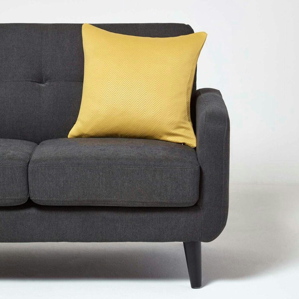 image 1 of Homescapes Mustard Yellow Herringbone Chevron Cushion Cover - 45 x 45 cm | Yellow | Mustard Yellow | 45 x 45 cm