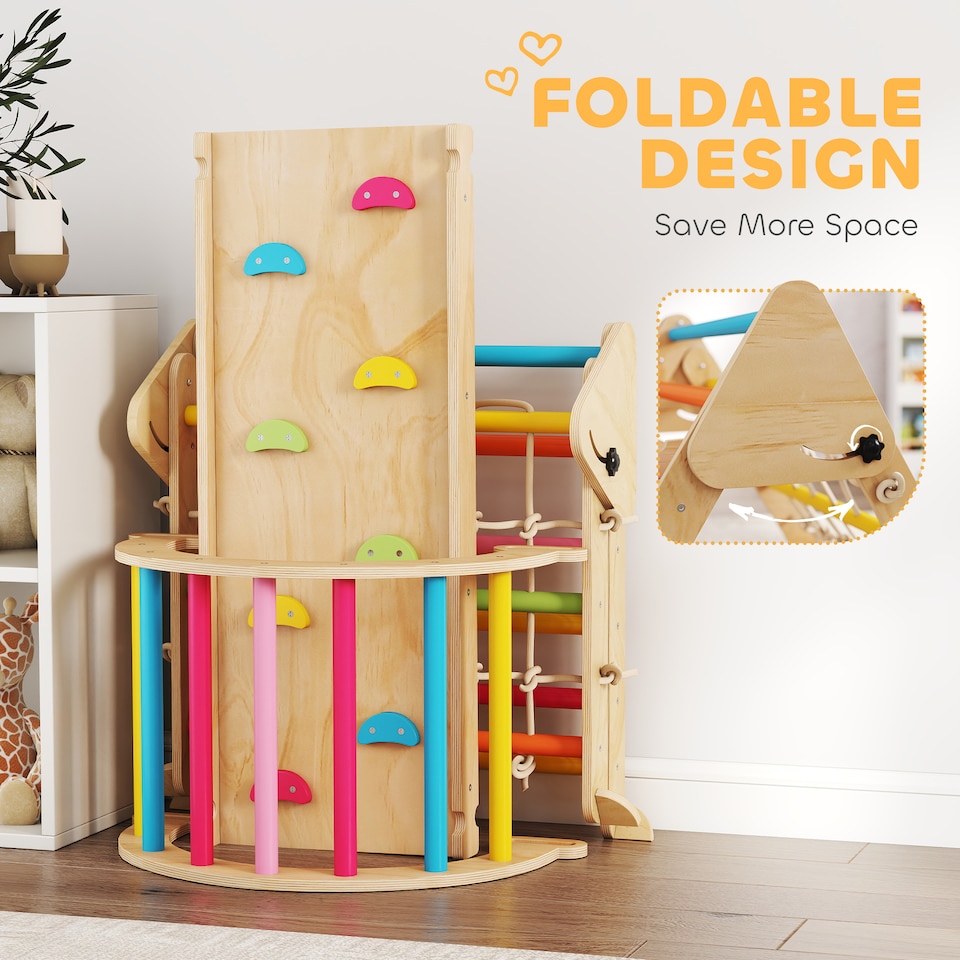 image 1 of AIYAPLAY 8-in-1 Toddler Climbing Frame, Play Triangle Set, Multicolour
