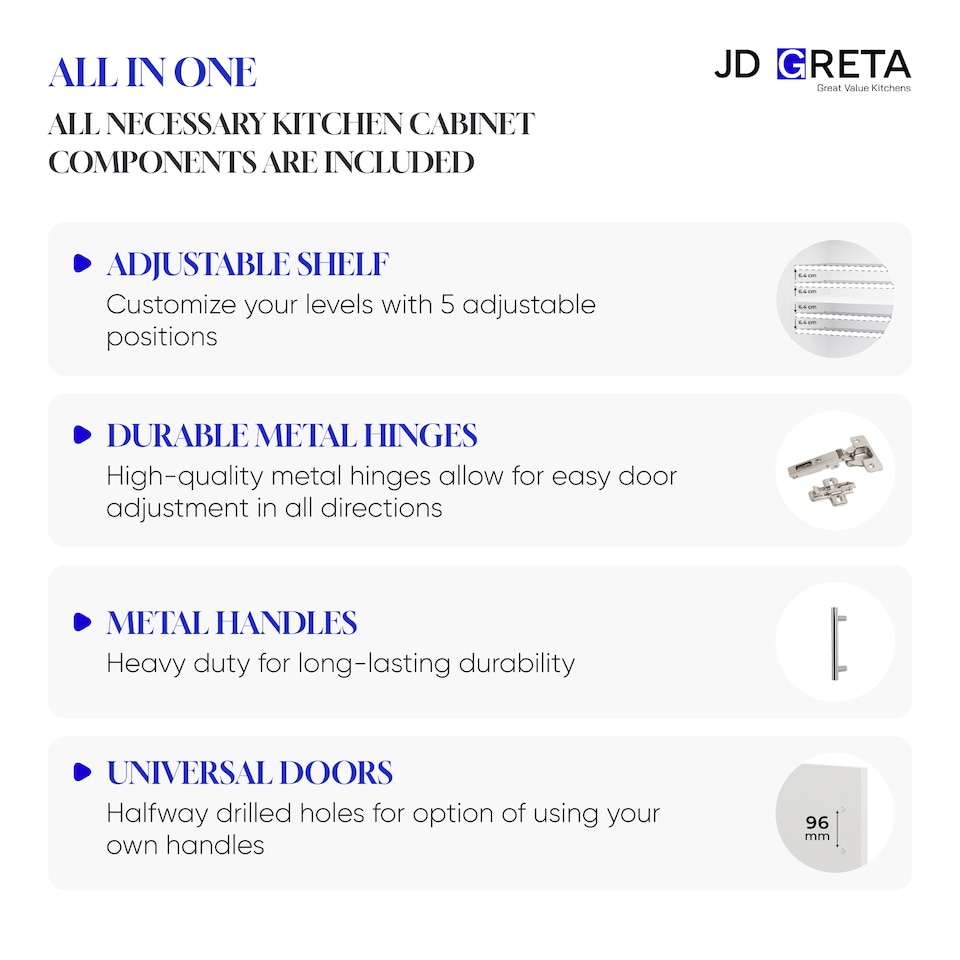 image 1 of JD Greta Kitchen Base Tall Larder Unit 400mm With Doors 40cm - White Gloss