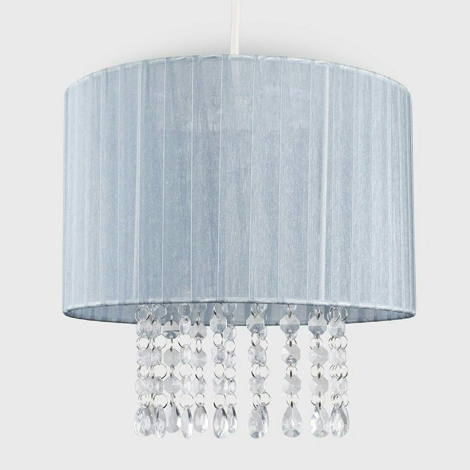 image 1 of ValueLights Modern Grey Voile Ribbon Wrapped Pendant Shade With Acrylic Droplets Grey