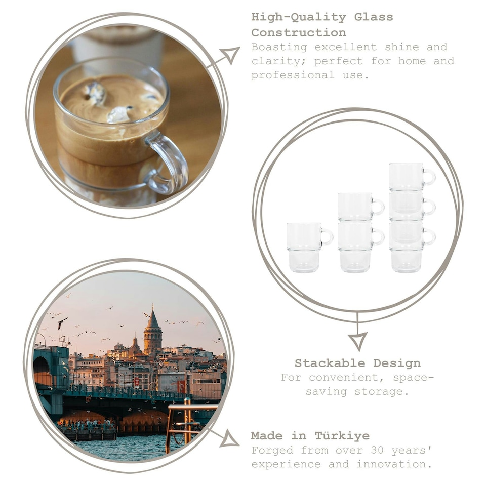 image 1 of LAV Cozy Stacking Glass Espresso Cups - 90ml - Pack of 6