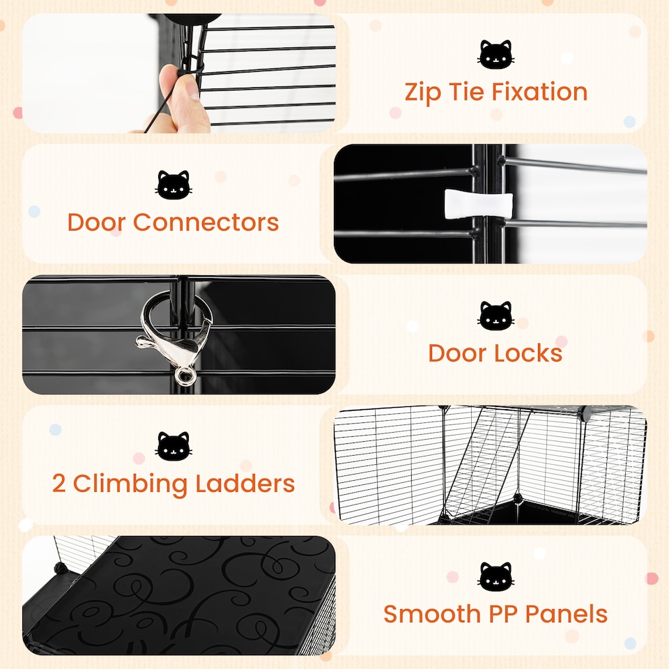 image 1 of COSTWAY Large Cat Cage 3-Tier Indoor Metal Wire Kitten Enclosure-Black