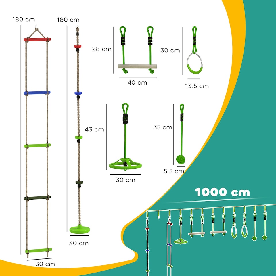 image 1 of AIYAPLAY Obstacle Course for Kid with 10 Piece Slackline Kit, Green