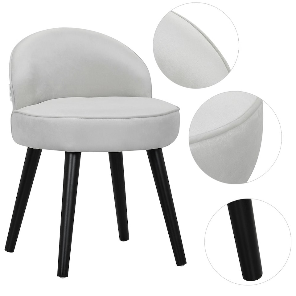 image 1 of Living and Home Velvet Dressing Table Stool - Grey White
