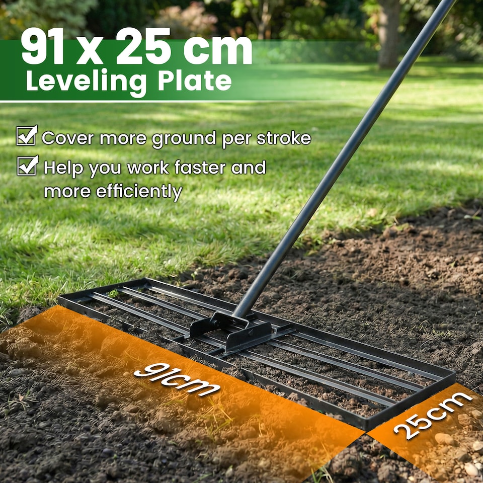 image 1 of COSTWAY 91 x 25 cm Lawn Leveling Rake Heavy-Duty Metal Levelawn Tool Black