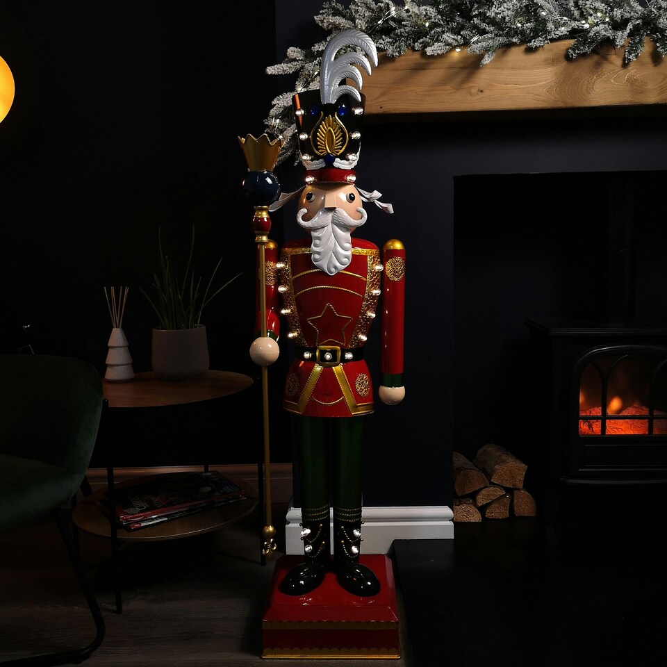 image 1 of 119cm Light Up Nutcracker Soldier LED Christmas Wooden Ornament Home Decoration