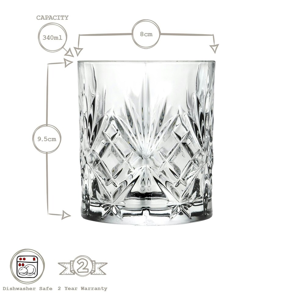 image 1 of RCR Crystal 340ml Melodia Whisky Glasses - Pack of 6 - Tumbler Glasses Whiskey Glasses Water Glasses Clear