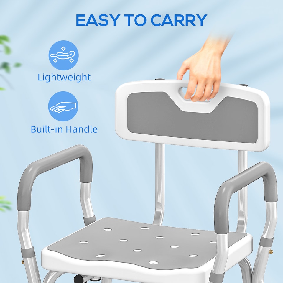image 1 of HOMCOM Padded Shower Stool with Arms and Back, 4 Suction Foot Pads, Grey | Grey