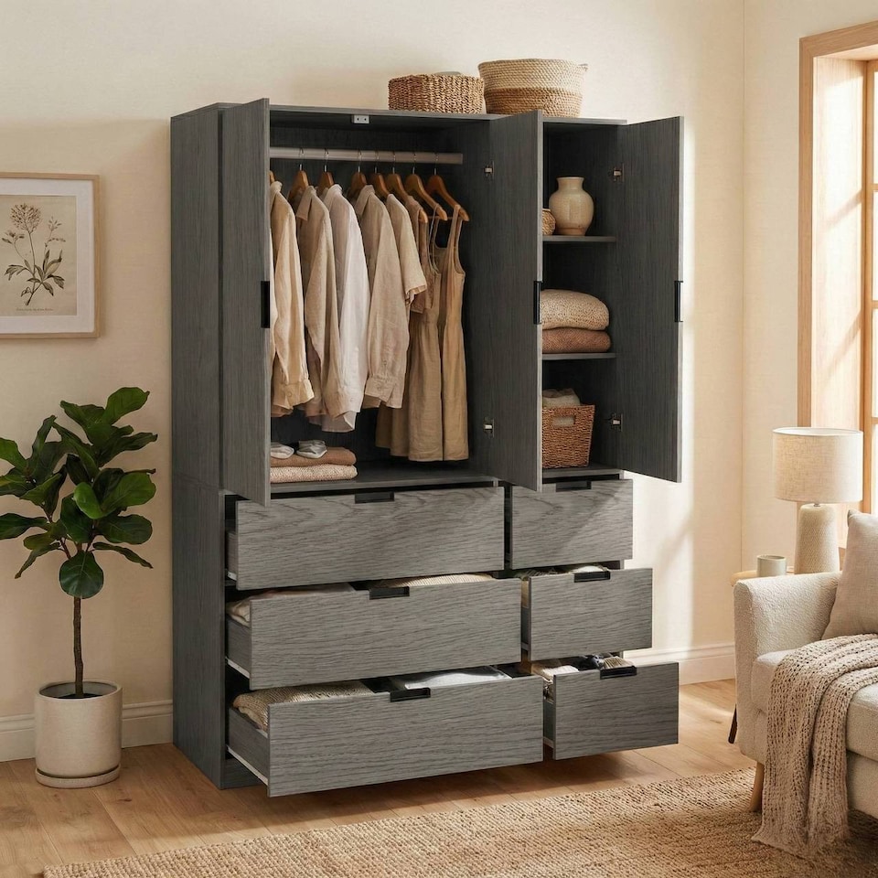 image 1 of RIGA 3 Door 6 Drawer Wardrobe | Grey | Cedar Grey & Cedar Grey | 10 x 44.5 x 79 | 1