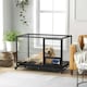image 2 of PawHut 48" Heavy Duty Dog Crate on Wheels w/ Bowl Holder, Removable Tray