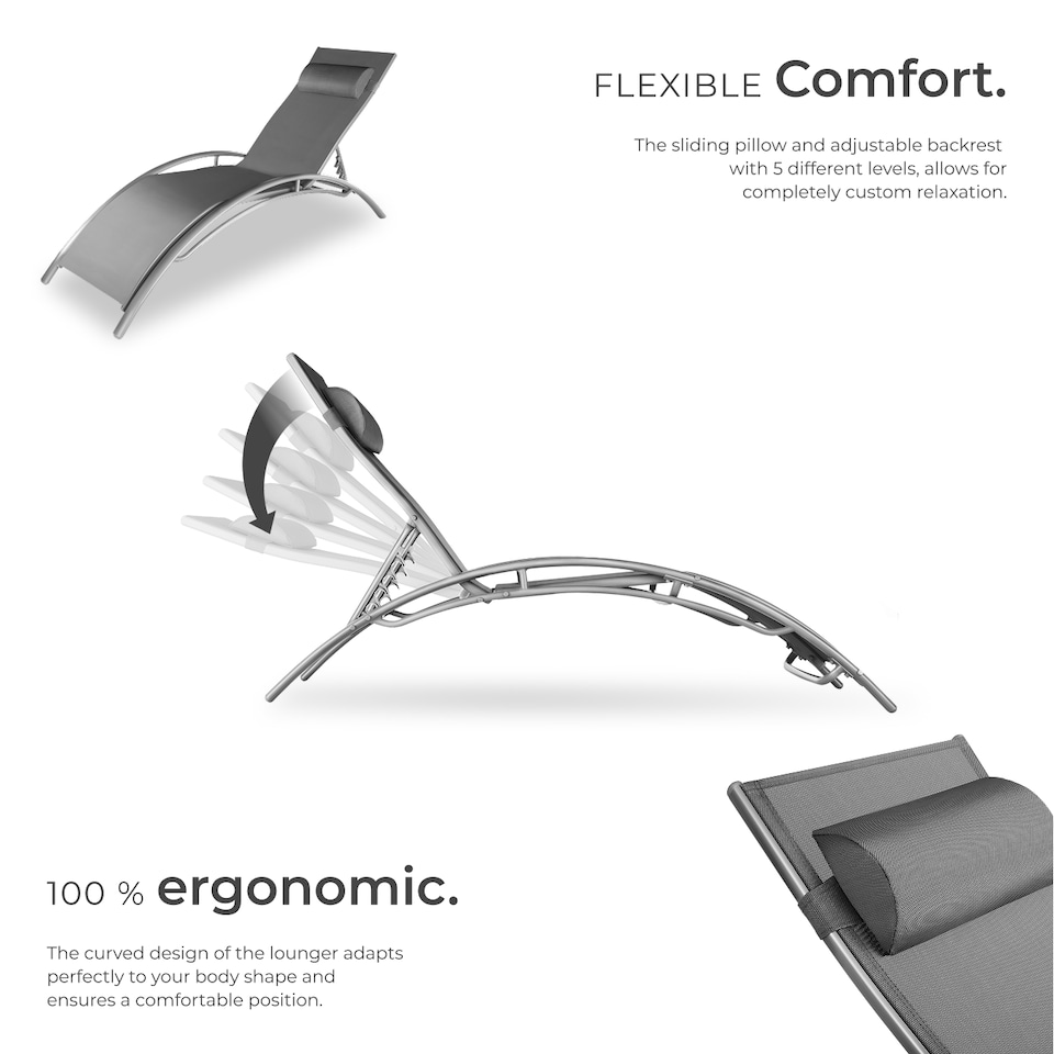 image 1 of Sun Lounger Set of 2 Alina - 5-step backrest, head cushion, aluminium frame | Grey | grey | 2