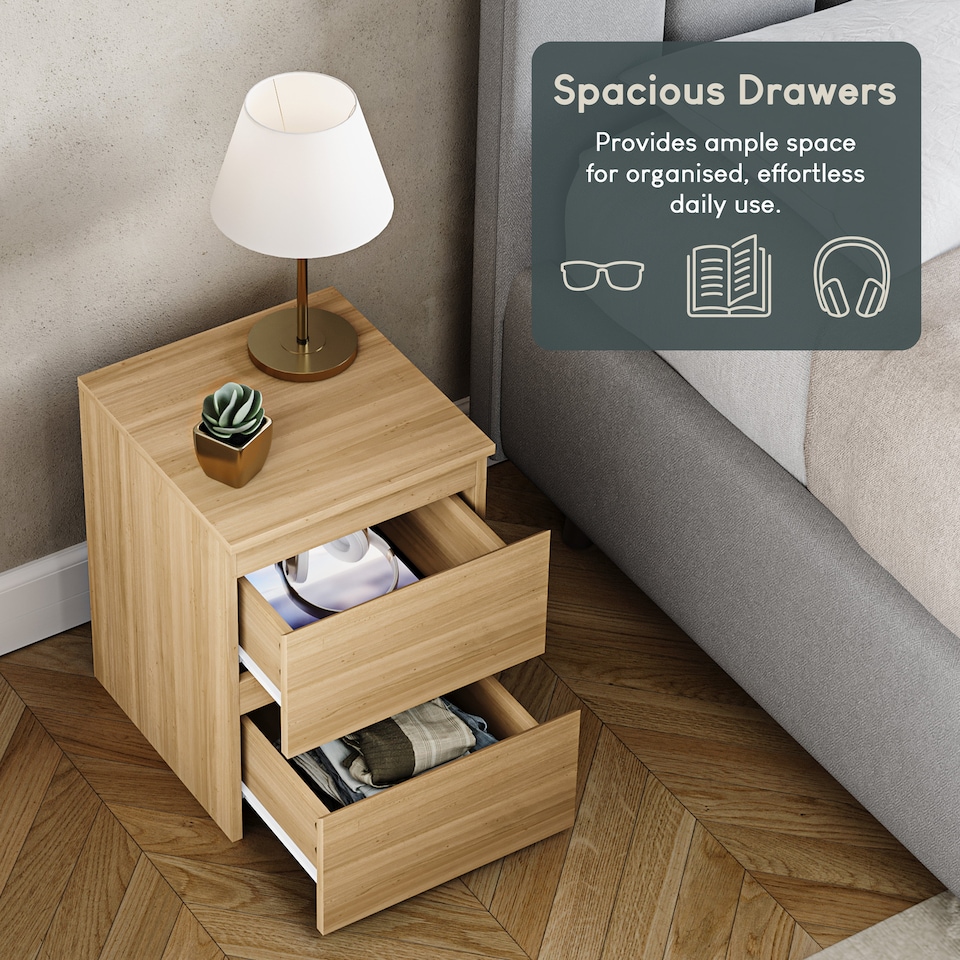 image 1 of Vida Designs Denver 2 Drawer Chest of Drawer Bedside Cabinet Nightstand Units Set of 2 - Pine