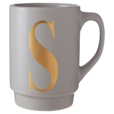 Interiors By Premier Grey S Letter Mug,Reusable Mug With Gold Etched "S" on Muted Grey Base,Ideal for Coffee, Tea, or Hot Drinks