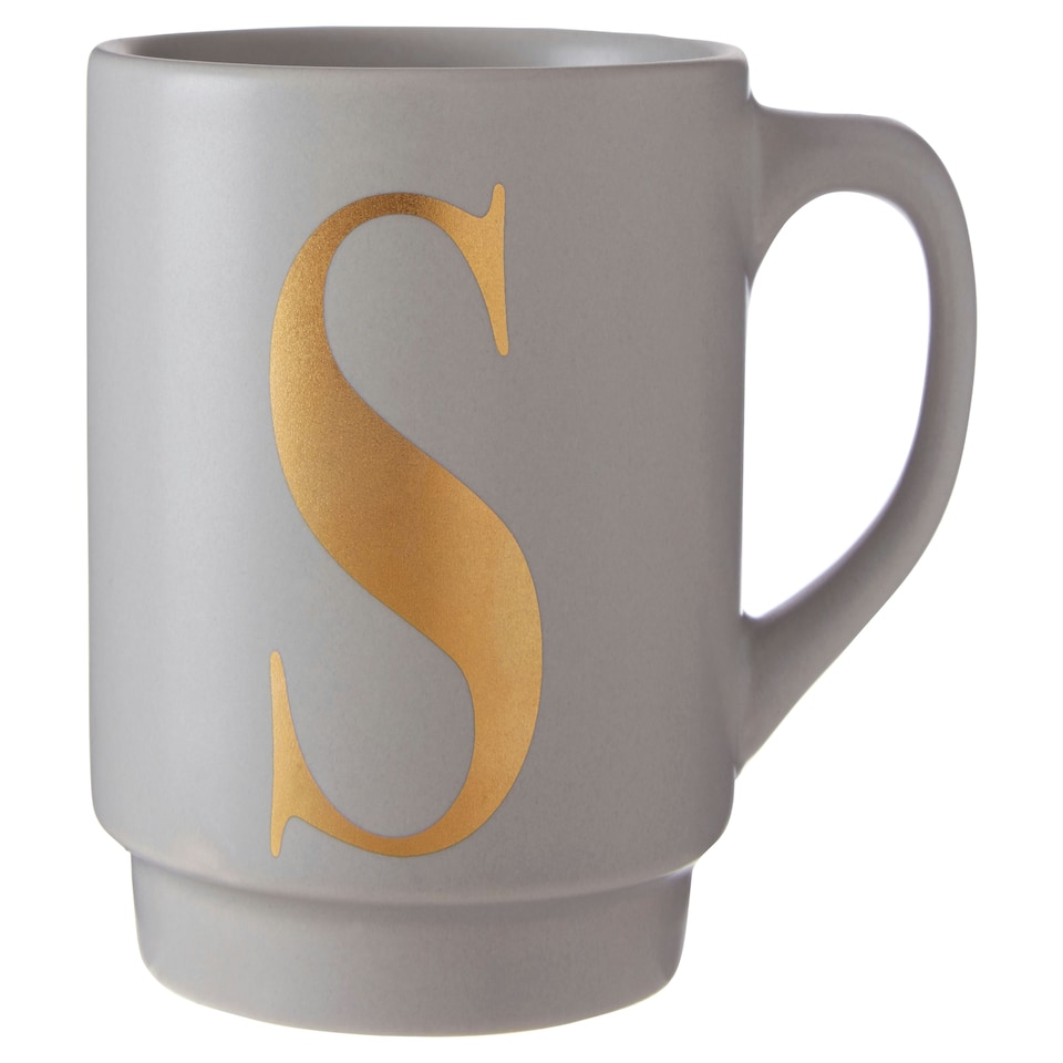 image 1 of Interiors By Premier Grey S Letter Mug,Reusable Mug With Gold Etched "S" on Muted Grey Base,Ideal for Coffee, Tea, or Hot Drinks