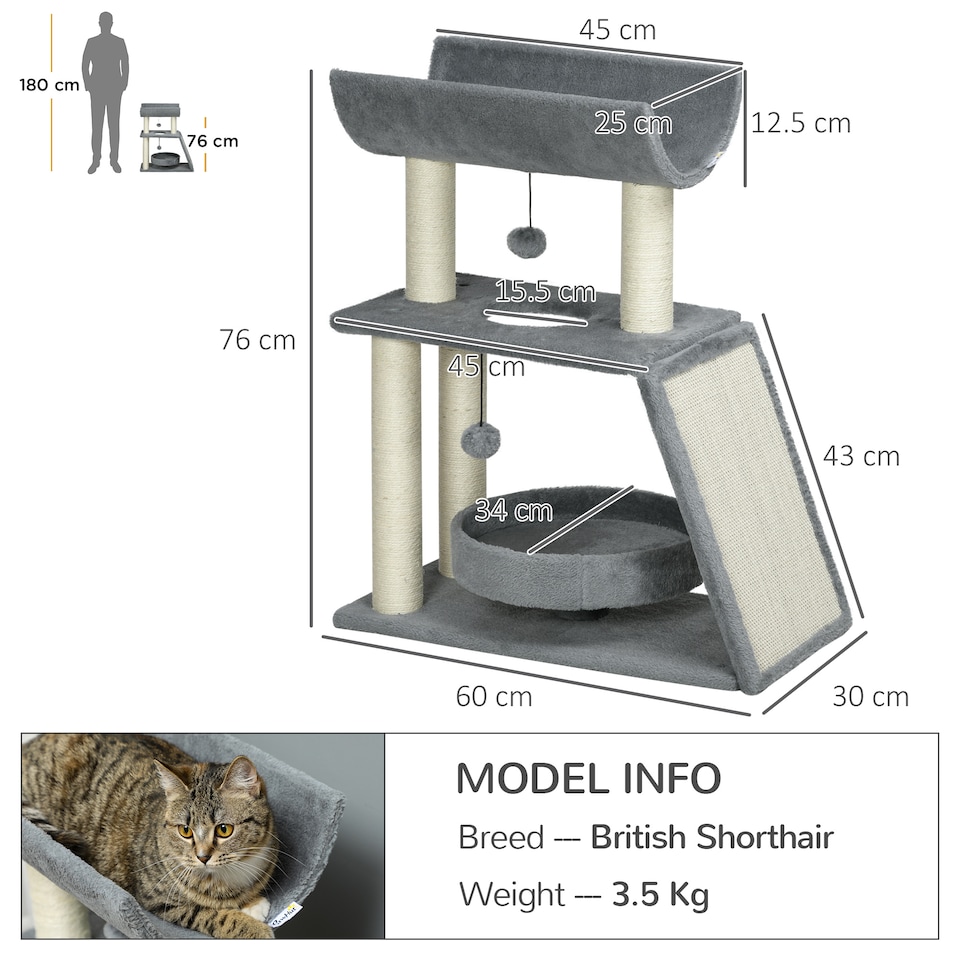 image 1 of PawHut Cat Tree Kitten Tower with Scratching Post Bed Perch Toy