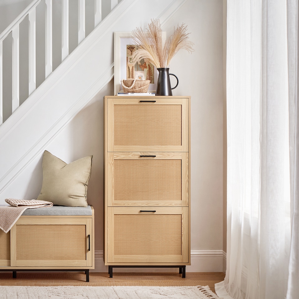image 1 of SoBuy 3 Flip-Drawer Shoe Cabinet, Light Oak, 23.6x9.4x50.0 in, 24.5 kg - FSR155-N
