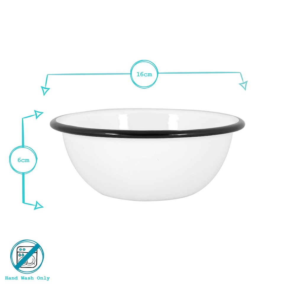 image 1 of Argon Tableware White Enamel Bowls - 16cm - Black - Pack of 6 | Black | Black