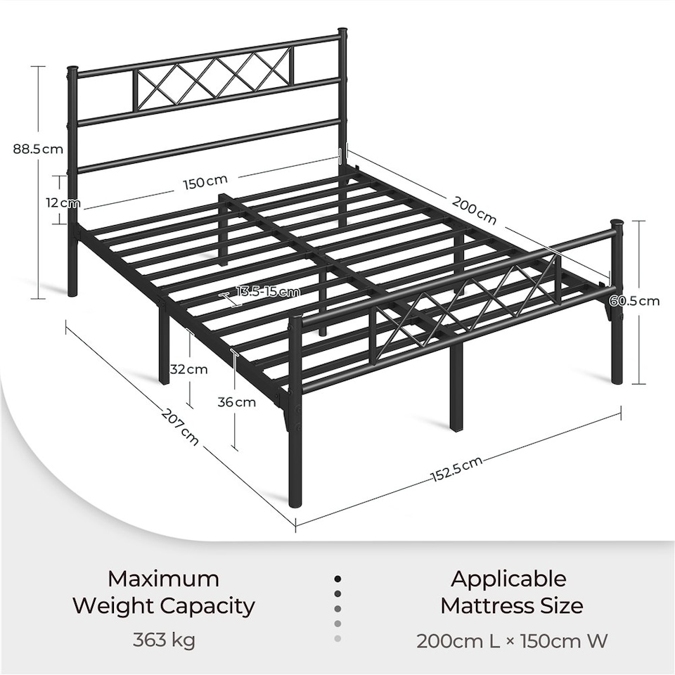 image 1 of Yaheetech 5ft King Slatted Bed Base with Headboard Black