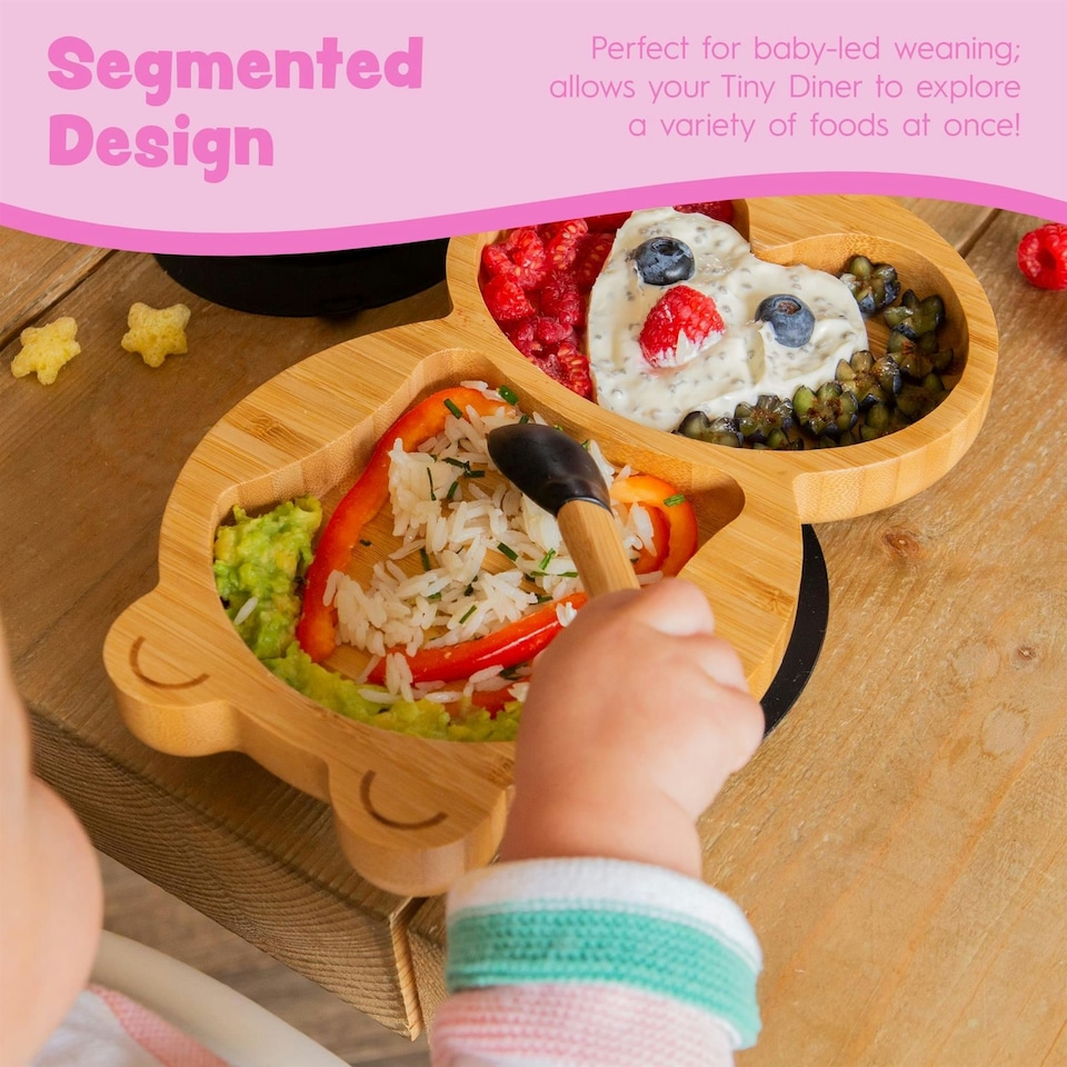image 1 of Tiny Dining Penguin Bamboo Suction Plate - Pastel Pink