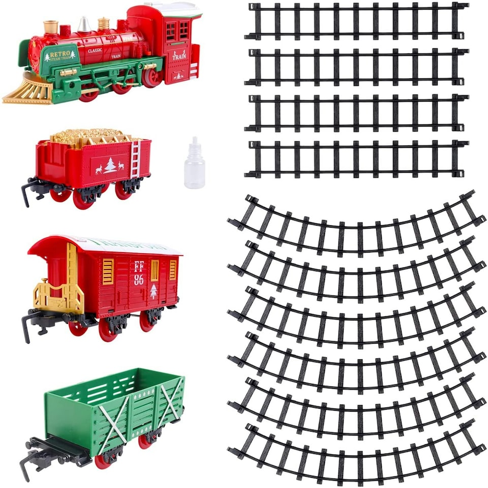 image 1 of Christmas Theme Classic Train Set for Kids with Light Realistic Sounds, Steam Effect, 3 Cars carriage and Tracks For Christmas