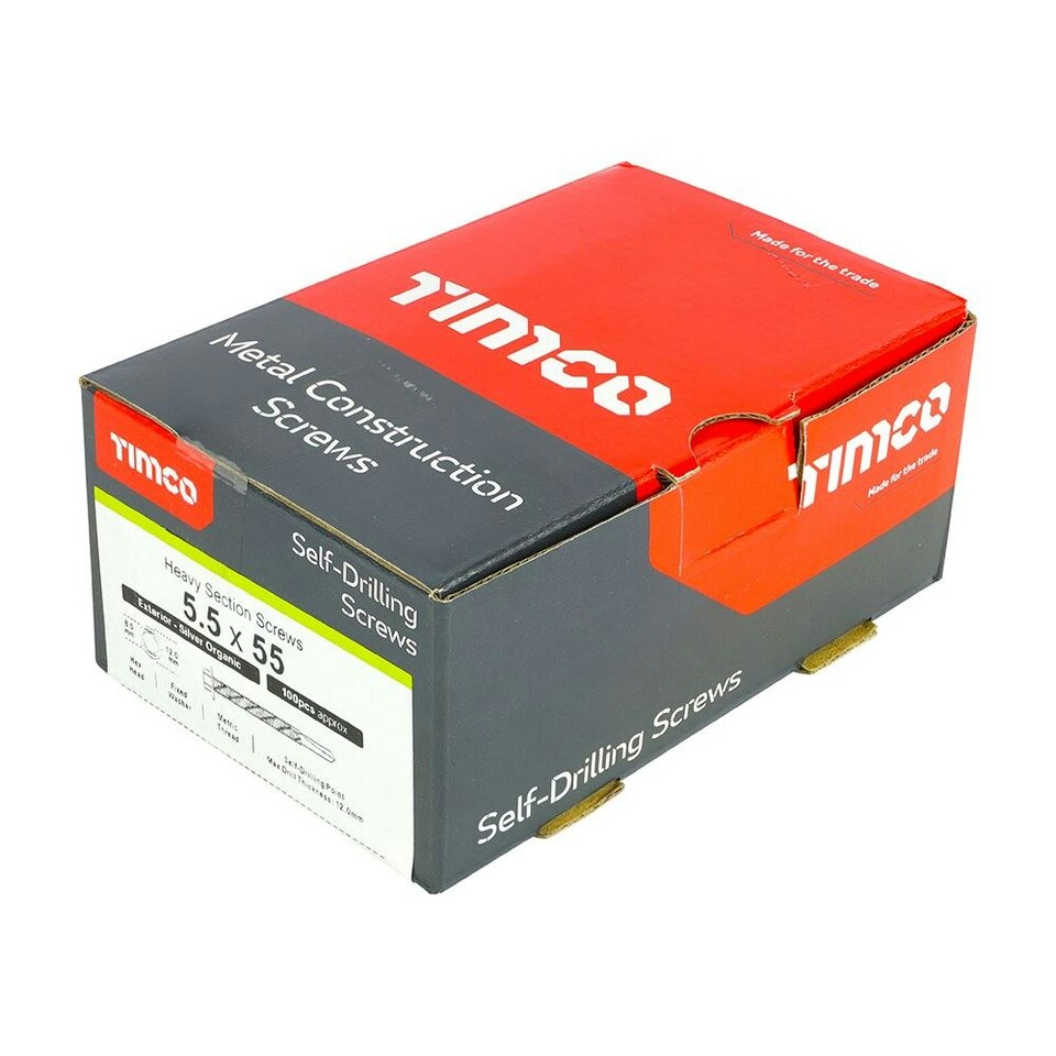 image 1 of Timco - Metal Construction Heavy Section Screws - Hex - Self-Drilling - Exterior - Silver Organic (Size 5.5 x 55 - 100 Pieces)