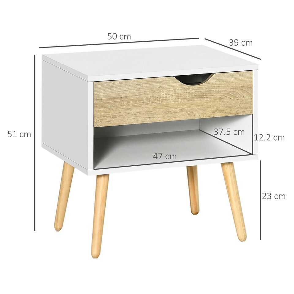 image 1 of HOMCOM Set of 2 Bedside Table with Drawer & Shelf, Nightstand for Bedroom