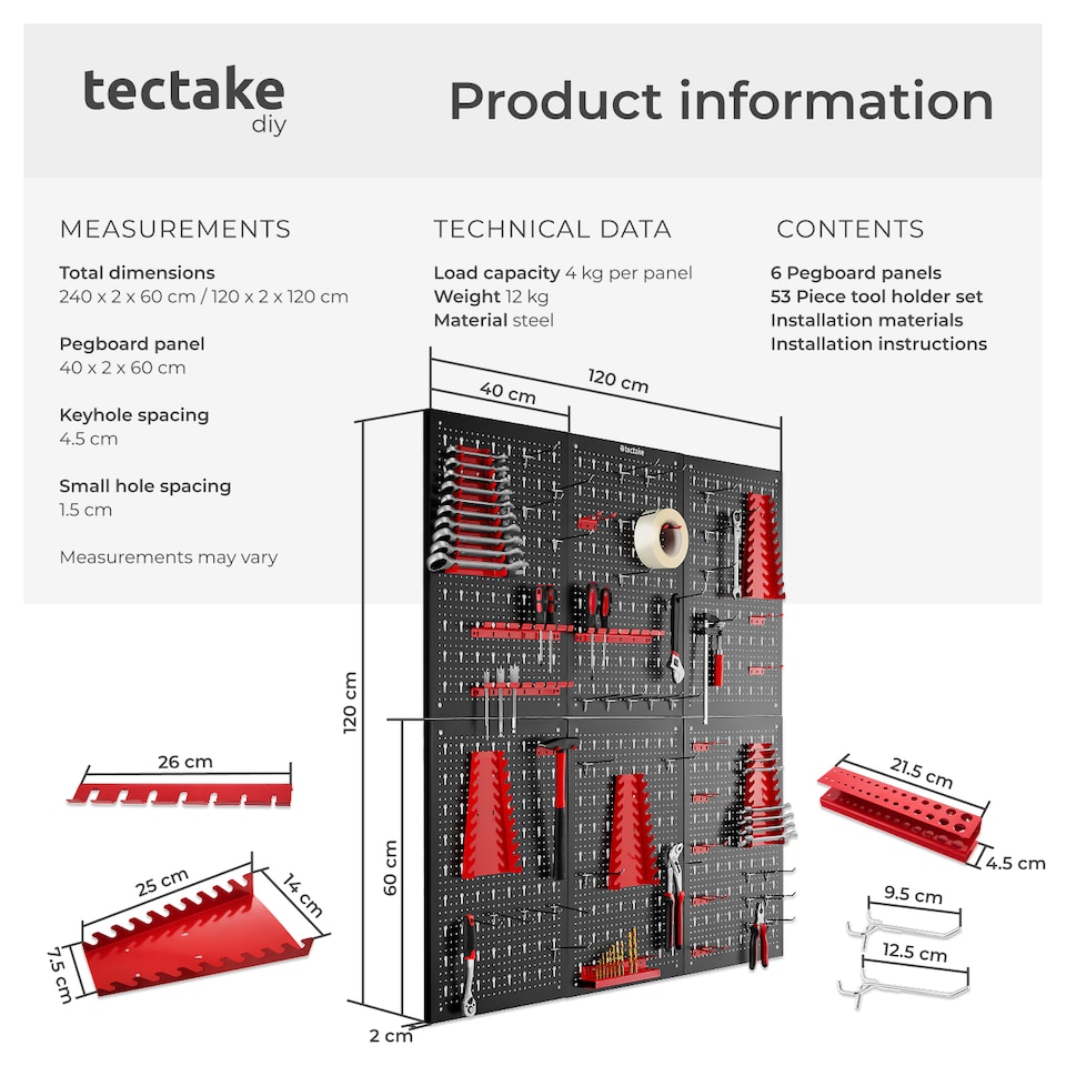 image 1 of Tool Pegboard Jonah - hooks and holders | Black | black/red | 2 x 240 x 60 cm | 6