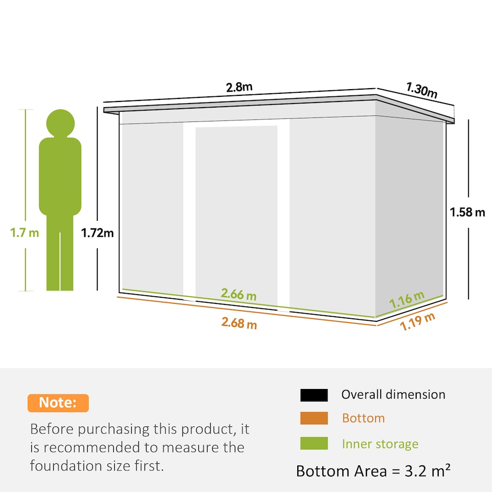image 1 of Outsunny 9ft x 4ft Metal Garden Shed, Outdoor Tool House with Foundation Kit, Ventilations and Double Doors, Light Grey