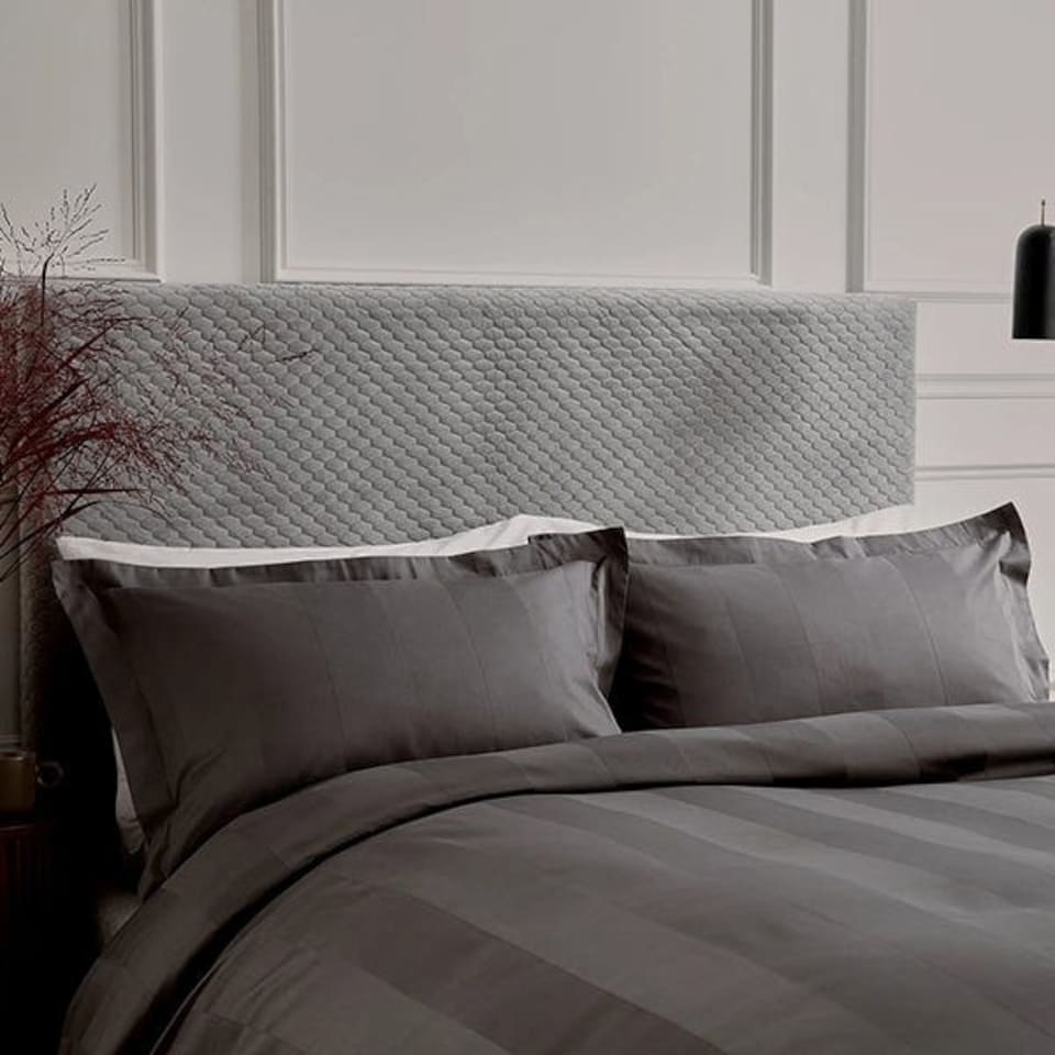 image 1 of Bedeck of Belfast Fine Linens Serra Dobby Stripe Cover Set Super King Charcoal