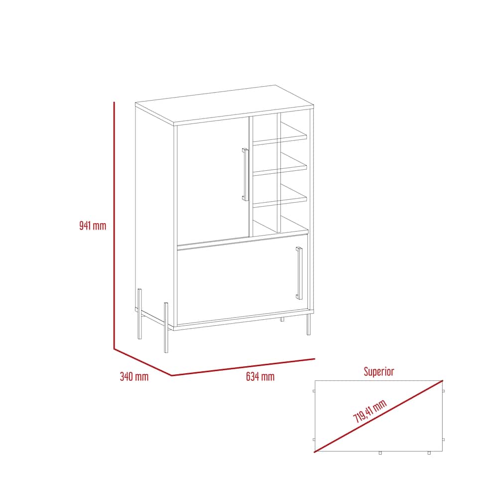 image 1 of Harvard Washed Oak and Wood Grain Grey Effect 2-Door Drinks Bar - Modern Storage Cabinet | Brown | Brown | 1