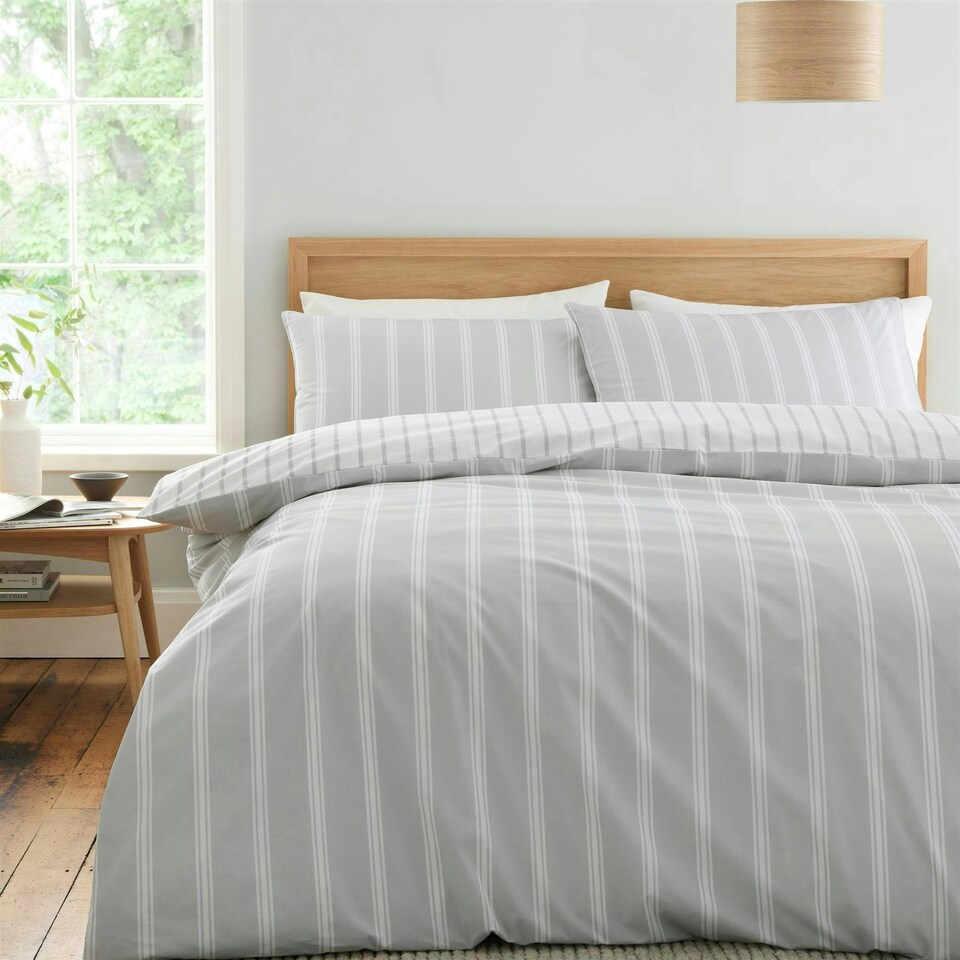image 1 of Bianca Ashford Stripe Silver Duvet Cover Set Grey | Super King