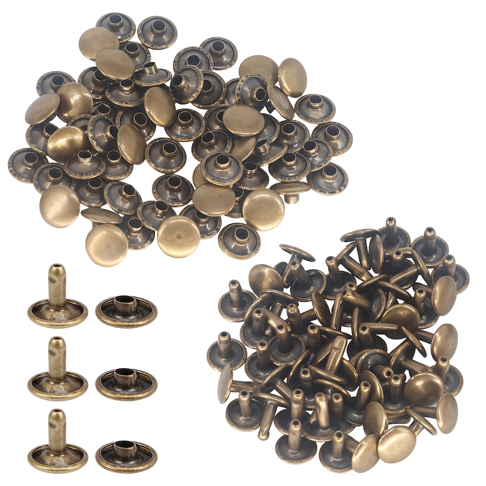 image 1 of 10mm Double Cap Rivets, Tubular Metal Studs for DIY Projects - 100pcs